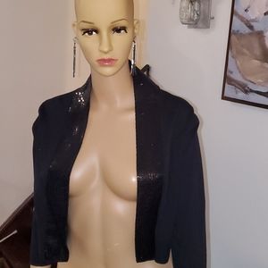 Calvin Klein Size S Black Sequin Open Front Bolero
